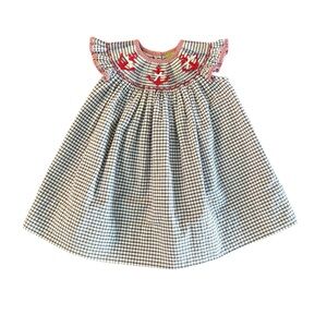 Classic Whimsy Smocked Navy  Nautical Casual Dress - Red Trim Size 3 Months